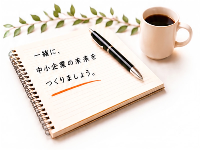 ノートとペン、コーヒーカップの写真