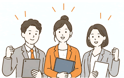 会社を作るいろいろなポジションの3人のイラスト
